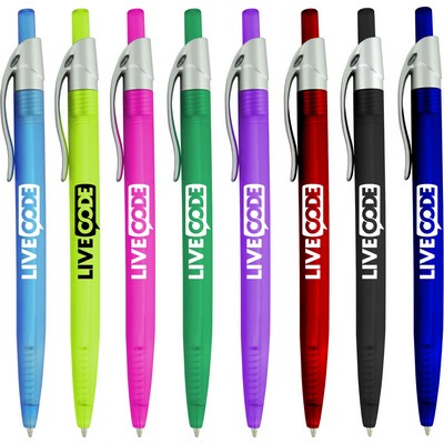 Preston Ballpoint Pen W/ Translucent Barrel & Silver Clip click pen